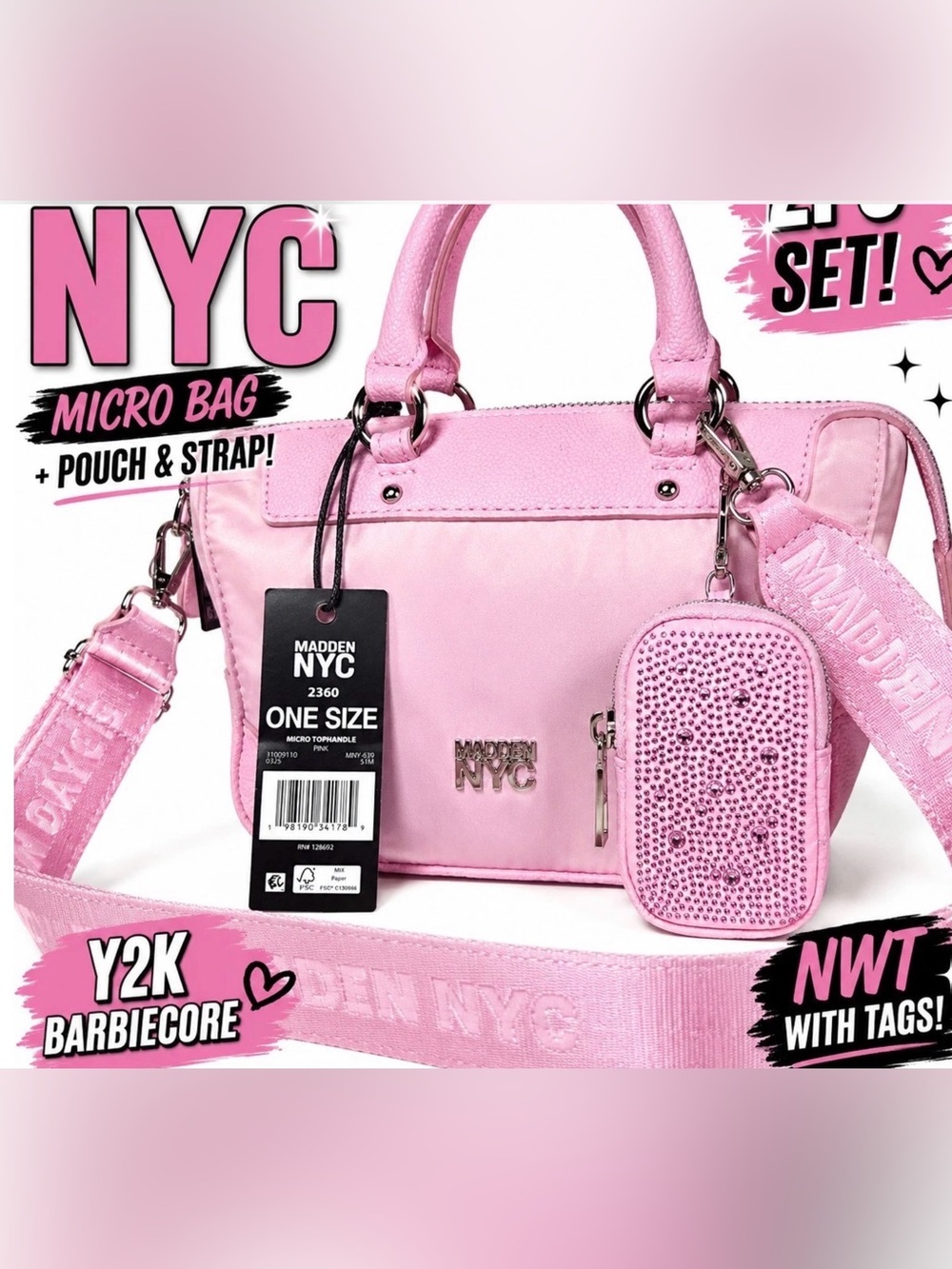 Madden NYC Pink Micro Crossbody Bag with Pouch & Strap